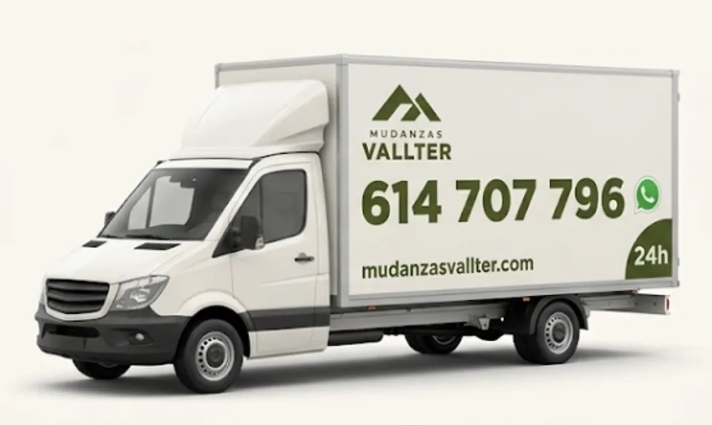 Camión de Mudanzas Vallter rotulado con el teléfono de contacto